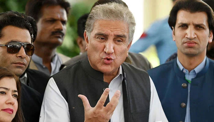 PTI Vice Chairman Shah Mahmood Qureshi speaking to the media. — AFP/File
