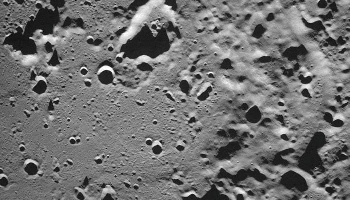 A picture taken from the camera of the lunar landing spacecraft Luna 25 shows the Zeeman crater located on the far side of the moon, August 17, 2023. — AFP/File