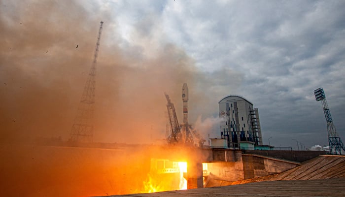 This picture taken on August 11, 2023, shows a Soyuz 2.1b rocket with the Luna-25 lander blasting off from the launch pad at the Vostochny cosmodrome, in the Amur region. — AFP