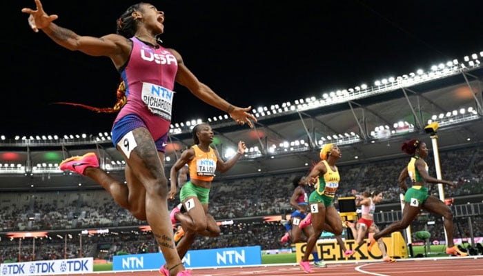 ShaCarri Richardson won the womens world 100m title from lane nine.  AFP