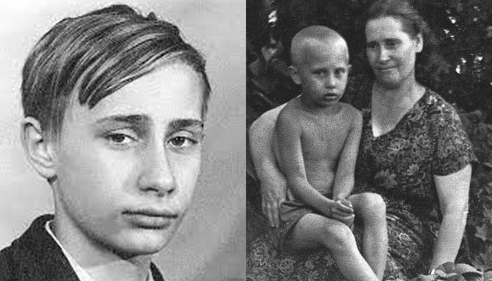 An image of Vladimir Putins childhood (L) and a picture of Vera Putin and a boy, who she claimed is her lost son Vladimir Putin.—Twitter@P_Kallioneimi
