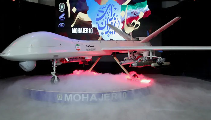 The image shows Irans Mohajer-10 attack drone. — AFP