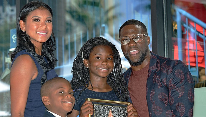 Kevin Hart (R), pictured with Eniko Parrish, son Hendrix and daughter Heaven (left to right)