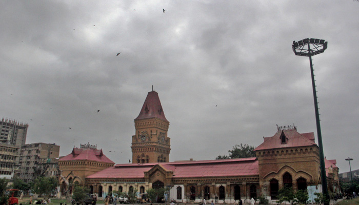 A view of dark clouds in the sky above the Empress Market during rainy weather in Karachi on August 10, 2023. — Online