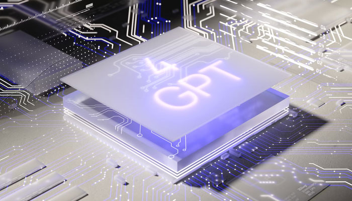 Illustration of a semiconductor chip and OpenAIs generative artificial intelligence platform GPT-4 – Unsplash/file