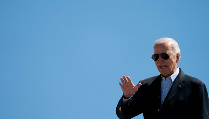 US President Joe Biden gestures while boarding Air Force One at Joint Base Andrews in Maryland, on September 2, 2023. — AFP
