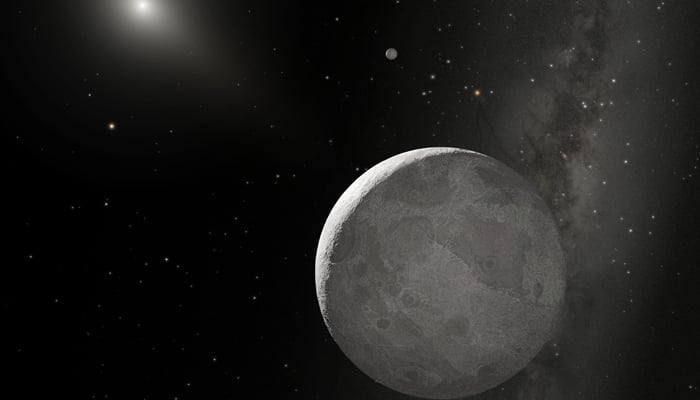 This is an artist's concept of the Kuiper Belt object 2003 UB313 (nicknamed Xena) and its companion Gabriel.  - NASA