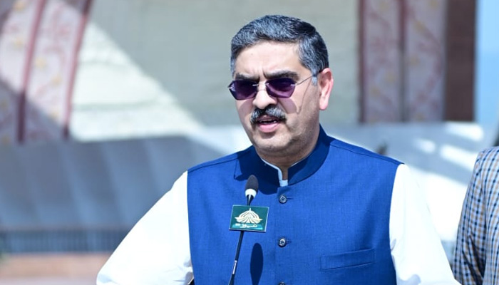 Caretaker Prime Minister Anwaar-ul-Haq Kakar addresses the Defence and Martyrs Day ceremony at the Pakistan Monument in Islamabad on 6 September 2023. — PM Office