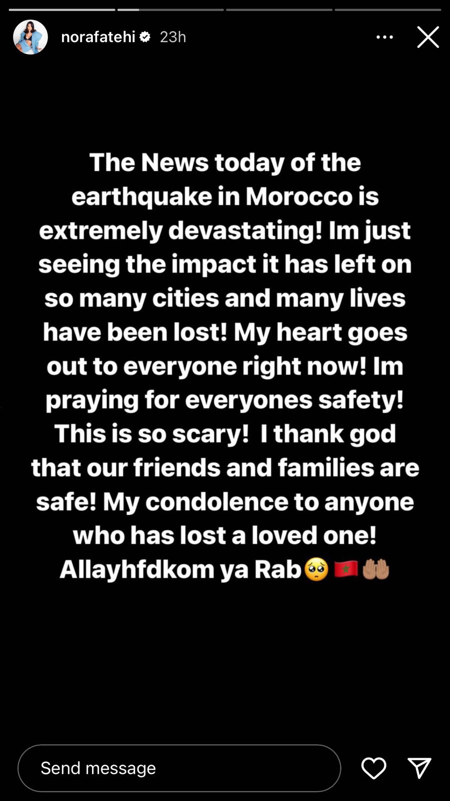 نورا فتحی نے مراکش میں زلزلے کے متاثرین سے تعزیت کی۔