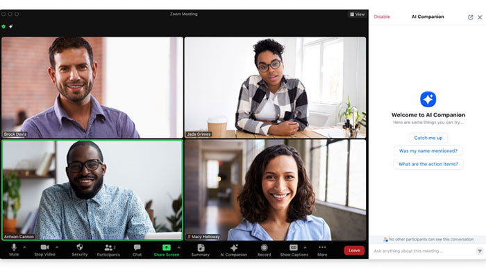 This picture shows colleagues having an online meeting using Zooms new AI Companion software. — X/@MeldwithAI