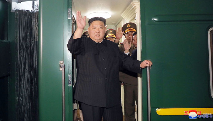 North Korea´s leader Kim Jong Un (C) waving as he departs by train from Pyongyang for a visit to Russia on September 10, 2023. — AFP