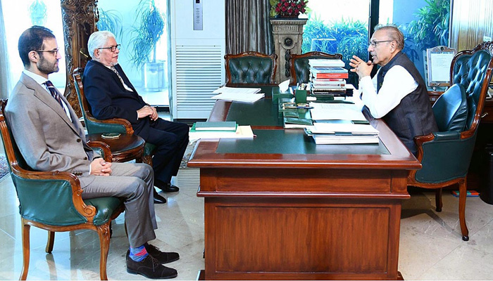 Caretaker Federal Minister for Law and Justice Ahmed Irfan Aslam called on President Dr Arif Alvi at the Aiwan-e-Sadr in Islamabad on September 11, 2023. — APP
