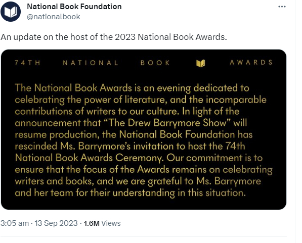 Drew Barrymore drops as a host from National Book Awards: Here’s why