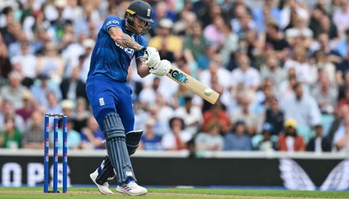 Englands Ben Stokes hits out during the 3rd ODI against New Zealand at The Oval. AFP