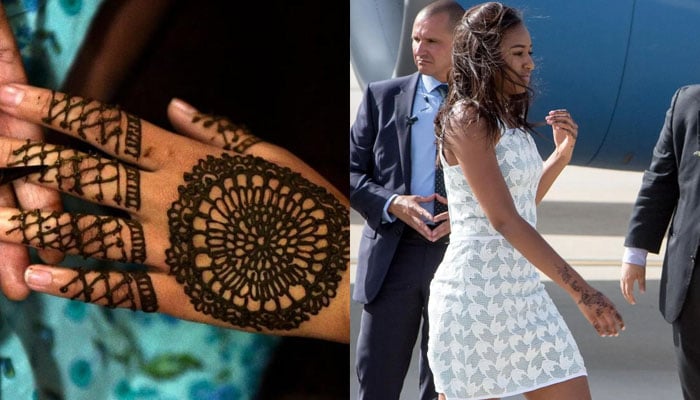 Sasha Obama with henna hands during her trip to Europe. — Twitter @grosbygroup