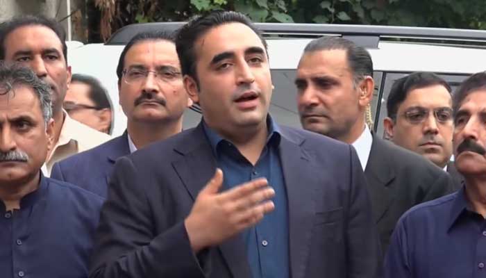 PPP Chairman Bilawal Bhutto Zardari is addressing the media in Lahore in this still taken from a video on September 19, 2023. — X/@MediaCellPPP
