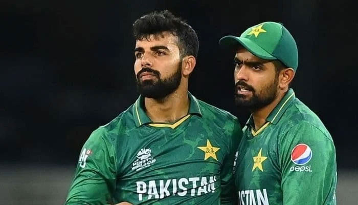 Shadab Khan (left) and Babar Azam during the T20 World Cup. — AFP/File