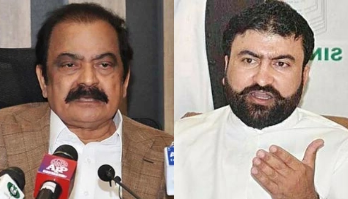 PML-N leader Rana Sanaullah (left) and caretaker Interior Minister Sarfraz Bugti. — APP/File