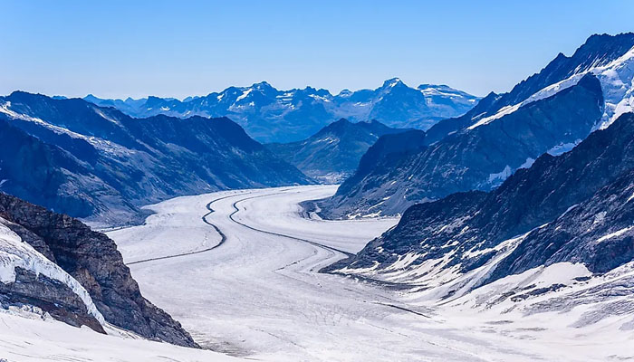 Aerial view of Aletsch Glacier in Switzerland. — Social media @worldatlas