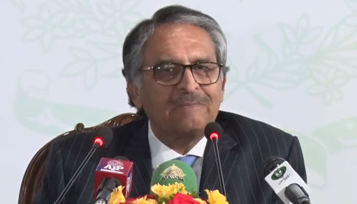 Caretaker Foreign Minister Jalil Abbas Jilani addresses the press conference in Islamabad on September 28, 2023 in this still taken from a video. — YouTube/PTVNews