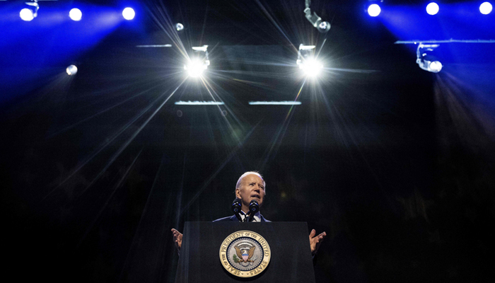 US President Joe Biden delivers remarks on democracy, while honoring the legacy of late US Senator John McCain, at the Tempe Center for the Arts in Tempe, Arizona, on September 28, 2023. — AFP