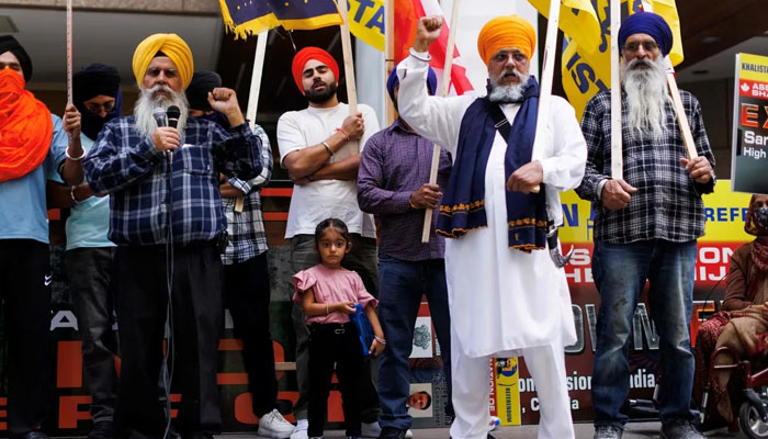 Sih göstericiler, savunulan bağımsız bir Sih vatanı olan Khalistan'ı desteklemek için 25 Eylül'de Toronto'daki Hindistan konsolosluğu önünde toplandı. — AFP