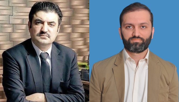 A picture collage of PTIs Sher Afzal Khan Marwat (left) and PML-N Senator Dr Afnan Ullah Khan (right). — X/@Peace4allpak/Senate of Pakistan