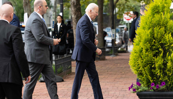 US President Joe Biden arrives for mass at Holy Trinity Catholic Church in Washington, DC, on September 30, 2023. — AFP