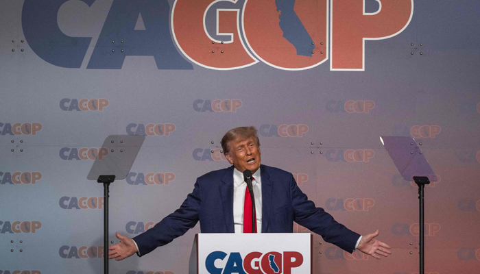 Former U.S. President Donald Trump speaks at the California GOP Fall convention at the Anaheim Marriott Hotel on September 29, 2023, in Anaheim, California. — AFP
