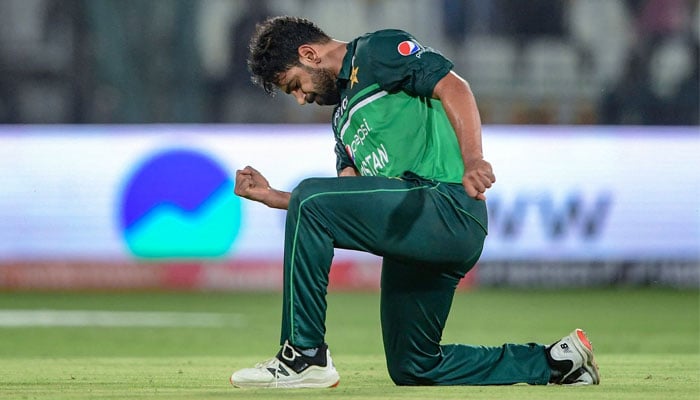 Haris Rauf celebrates after taking the wicket of Nepals Sompal Kami (not pictured) during the Asia Cup 2023 cricket match between Pakistan and Nepal at the Multan Cricket Stadium in Multan on August 30, 2023. — AFP