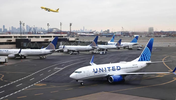 A United Airlines plane taxis at Newark International Airport in New Jersey. — AFP/File