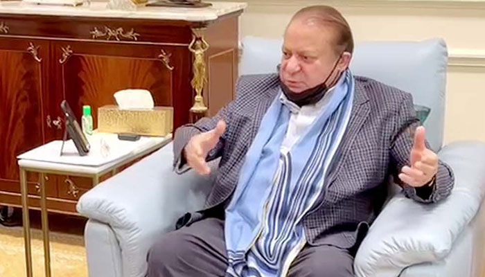 Former prime minister and PML-N supremo Nawaz Sharif during a meeting in London on October 7, 2023. — NNI