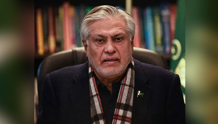 PML-N leader Ishaq Dar speaks during a press conference in Islamabad on February 10, 2023. — AFP
