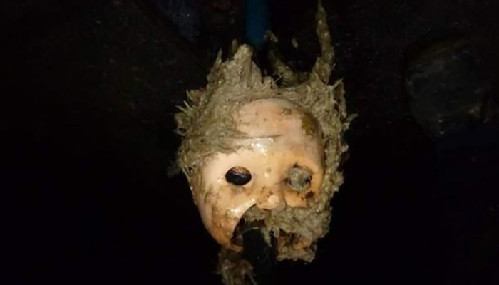 The spooky dolls head caused a sewer blockage in Bristol. — Wessex Water team