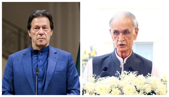 PTI chairman Imran Khan (right) and PTI-P chief Pervez Khattak. — AFP/NNI/File