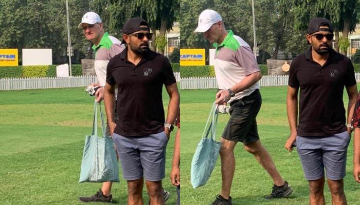 Babar Azam and head coach Grant Bradburn seen at the golf club in this collage. — Reporter