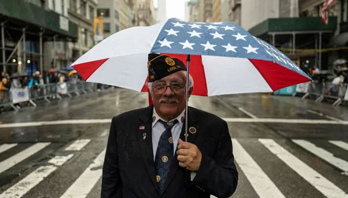 A veteran attends the annual Veterans Day Parade in New York on Nov. 11, 2022. — AFP