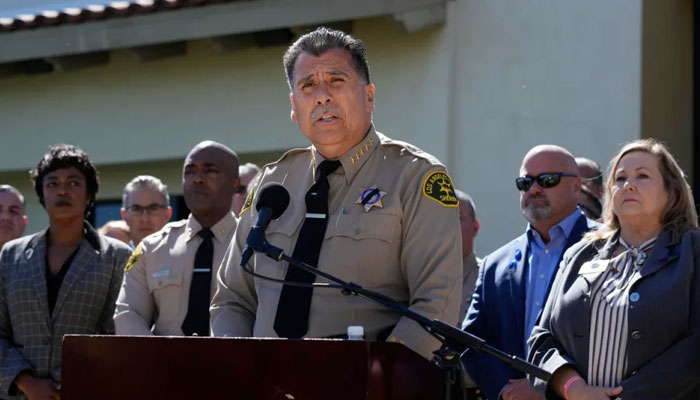 Los Angeles County Sheriff Robert Luna speaks during a press to announce an arrest in the ambush killing of sheriffs deputy Ryan Clinkunbroomer Monday, September 18, 2023, in Palmdale, California.—AFP