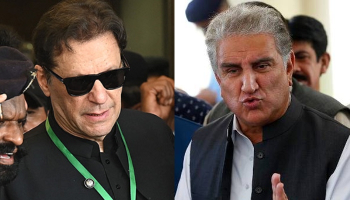 Pakistan Tehreek-e-Insaf (PTI) Chairman Imran Khan (left) and Vice Chairman Shah Mehmood Qureshi. — AFP/APP/File