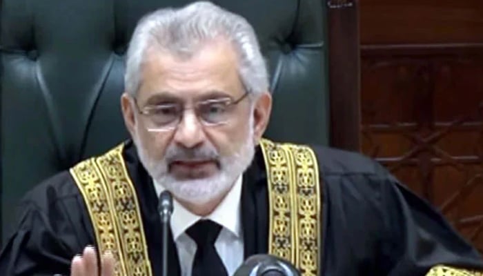 Chief Justice of Pakistan (CJP) Qazi Faez Isa presides over the hearing of petitions challenging the Supreme Court (Practice and Procedure) Act 2023 on September 18, 2023. — PPI