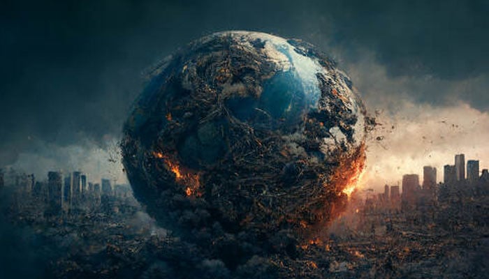 An AI illustration depicting a destroyed planet earth. — X/@indivstock