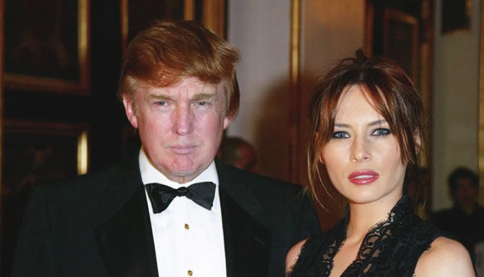 An old picture of Melania Trump and Donald Trump. — X/@grosbygroup