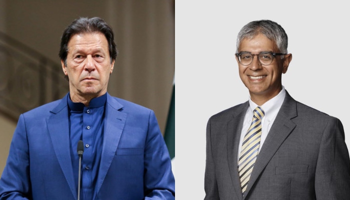 A collage of Pakistan Tehreek-e-Insaf Chairman Imran Khan (Left) and US lawyer Adeel Mangi. — AFP/X/@A_Malikjanjua