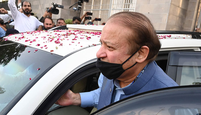 PML-N supremo Nawaz Sharif appears before the Islamabad High Court on October 26, 2023. – AFP