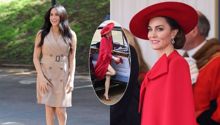 Meghan Markle often caught flack for showing her knees while Kate Middletons latest appearance put her legs on display