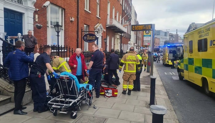 Emergency services at the scene of a suspected stabbing at Parnell Square in Dublin city centre. — Courtesy The Irish Times