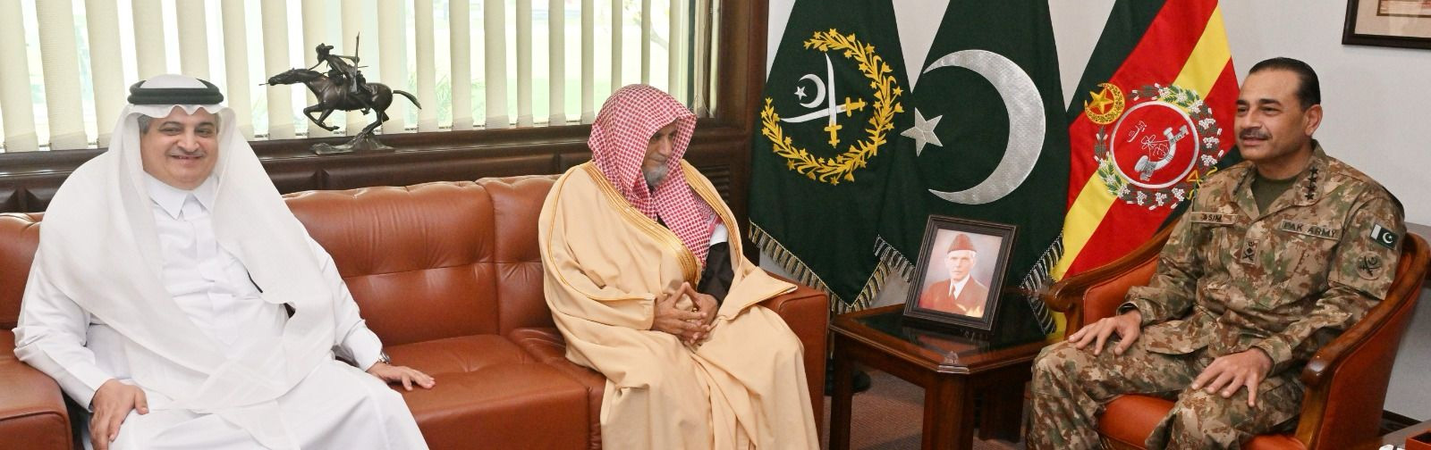 Imam-e-Kaaba Sheikh Saleh Al Humaid (left) meets COAS General Asim Munir in Rawalpindi, on November 24, 2023. — ISPR