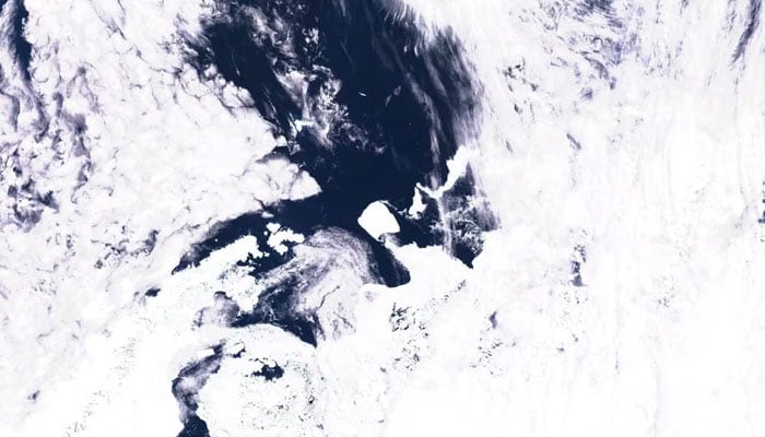 A satellite imagery of the worlds largest iceberg, named A23a, seen in Antarctica, November 15, 2023. —European Union