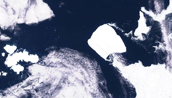 A satellite imagery of the worlds largest iceberg, named A23a, seen in Antarctica, November 15, 2023. —European Union