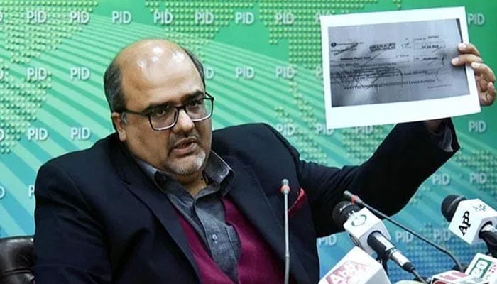 Former prime minister Imran Khans special assistant on accountability, Shahzad Akbar addresses a press conference at PID Media Centre in Islamabad on January 30, 2020. — APP